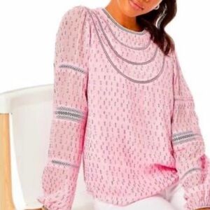 Lilly Pulitzer Briley Top Blouse Pink Metallic Calla Lilly Pink Size XXS
